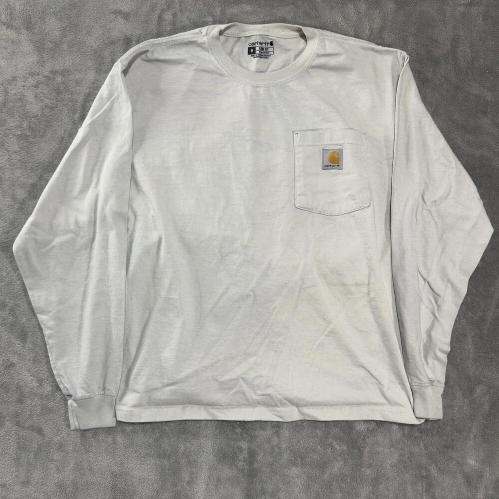 Carhartt Pocket Graphic Long Sleeve T Shirt Mens Medium Loose Fit Beige